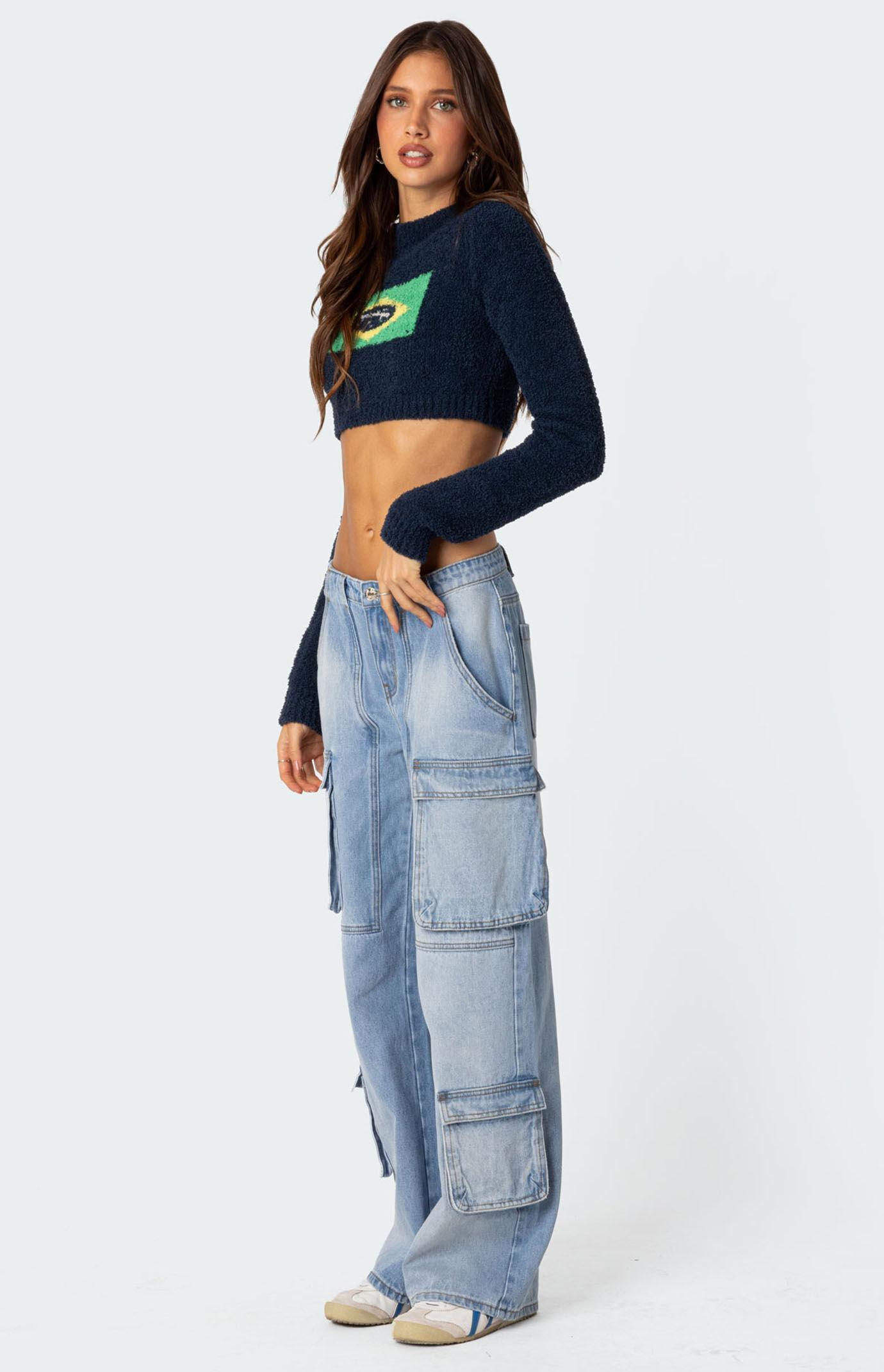 Edikted Womens Tara Low Rise Denim Cargo Jeans Product Image