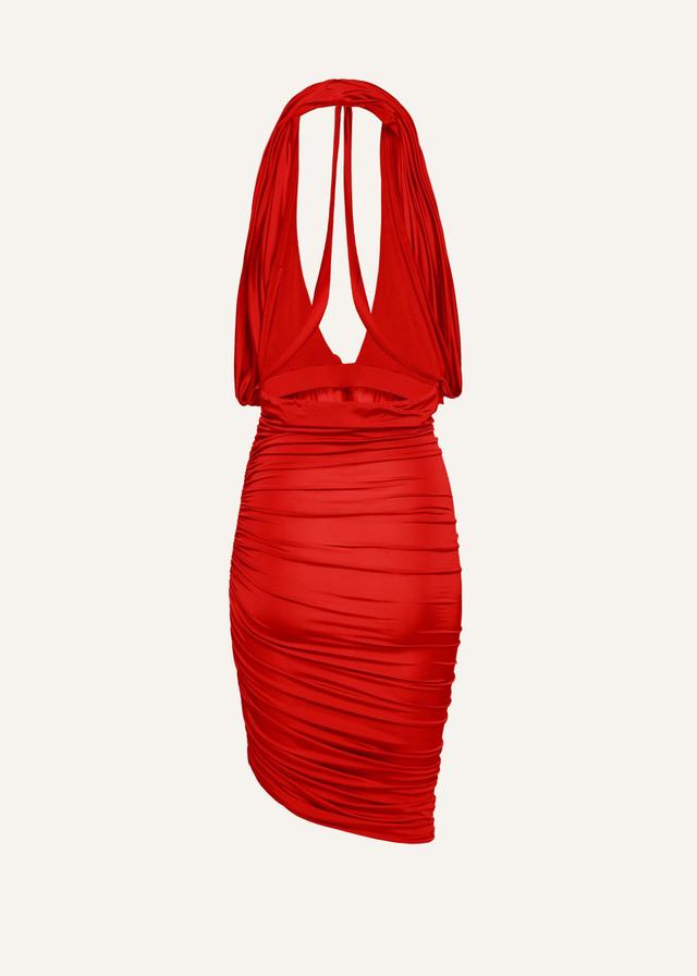 Plunge halter jersey midi dress in red Product Image