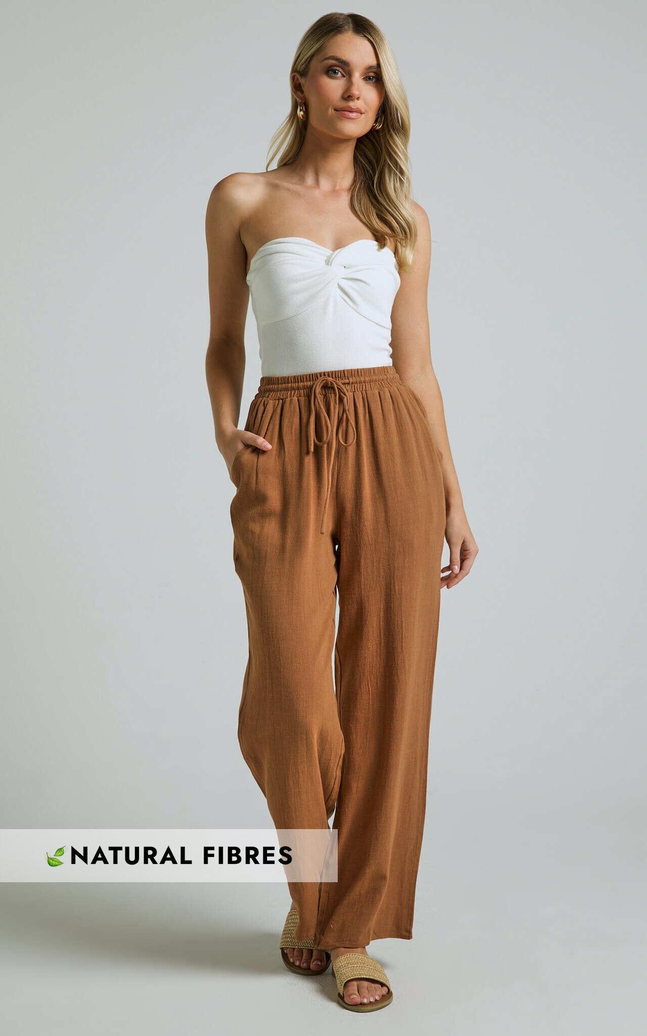 Kala Pants - Mid Waisted Relaxed Elastic Waist Pants in Tobacco Product Image