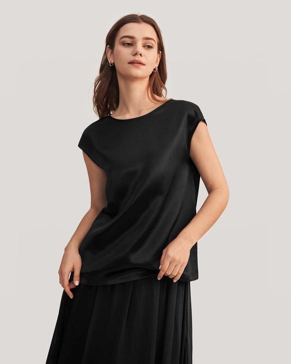 Basic Cap Sleeves Silk Tee Product Image