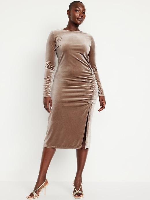 Ruched Velvet Midi Dress Product Image