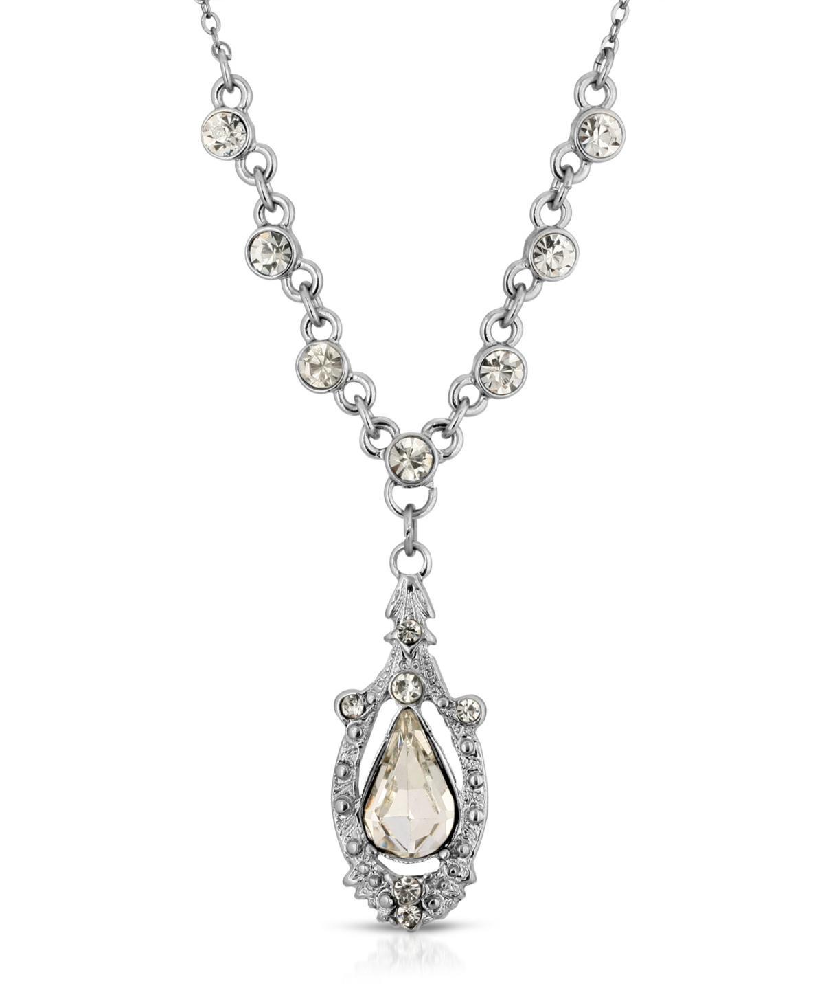 1928 Silver-Tone Crystal Suspended Teardrop Necklace, Womens, Multi Product Image