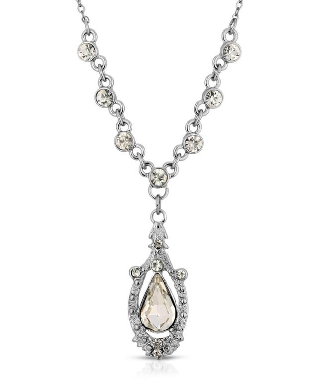 1928 Silver-Tone Crystal Suspended Teardrop Necklace, Womens, Multicolor Product Image