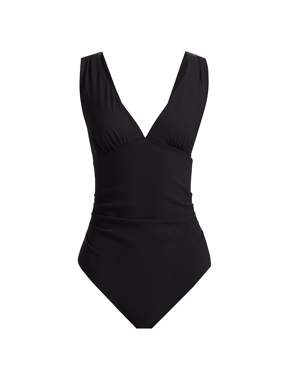 Womens Nadez Ruched V-Neck One-Piece Swimsuit Product Image