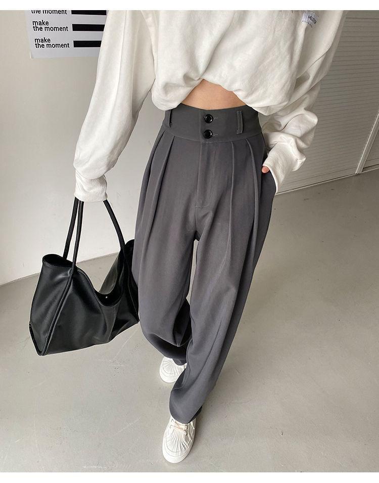 High Rise Plain Pleated Wide Leg Suit Pants Product Image