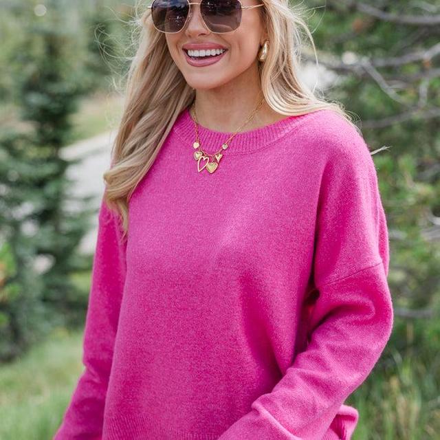 Want It All Hot Pink Crew Neck Sweater Product Image