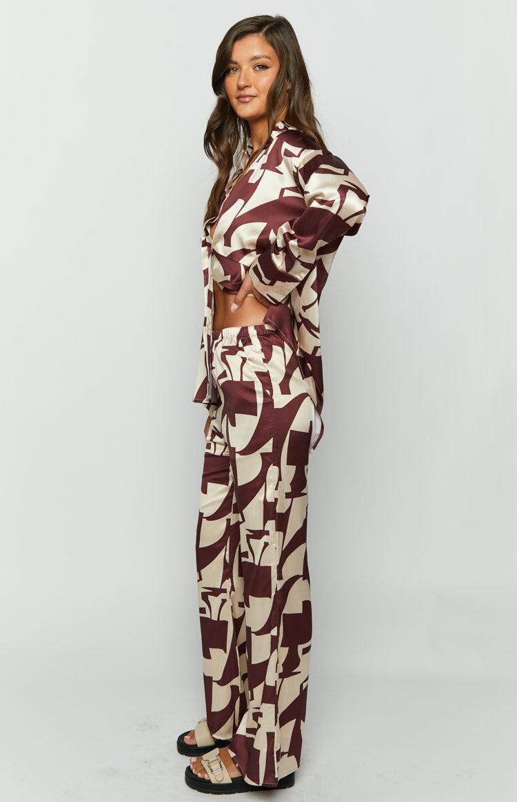 Journee Brown Print Pants Product Image