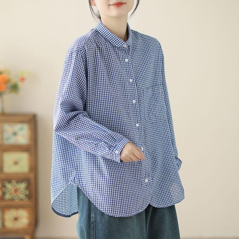 Long Sleeve Collared Plaid Button Down Shirt Product Image