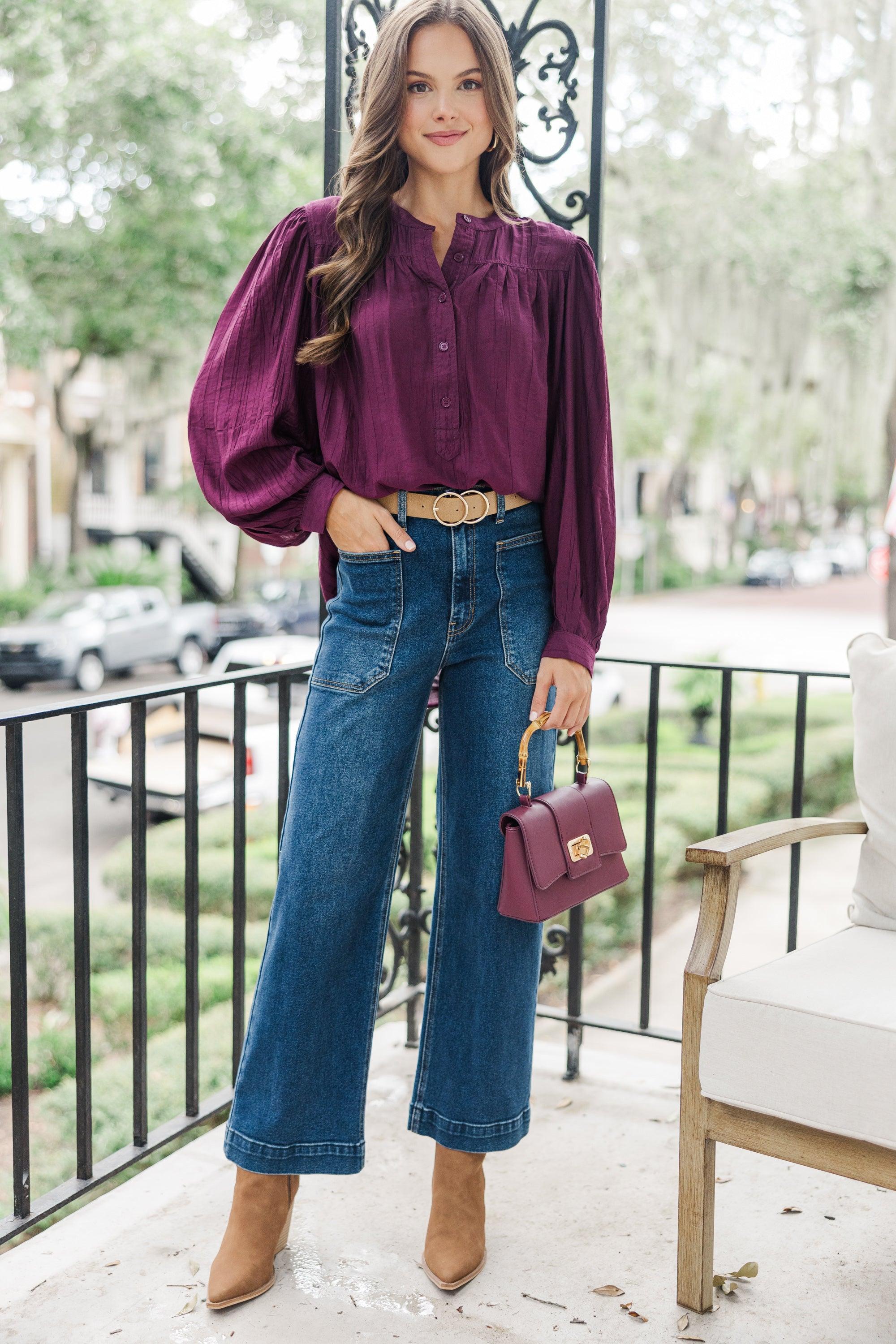 Show It Off Burgundy Red Button Down Blouse Female Product Image