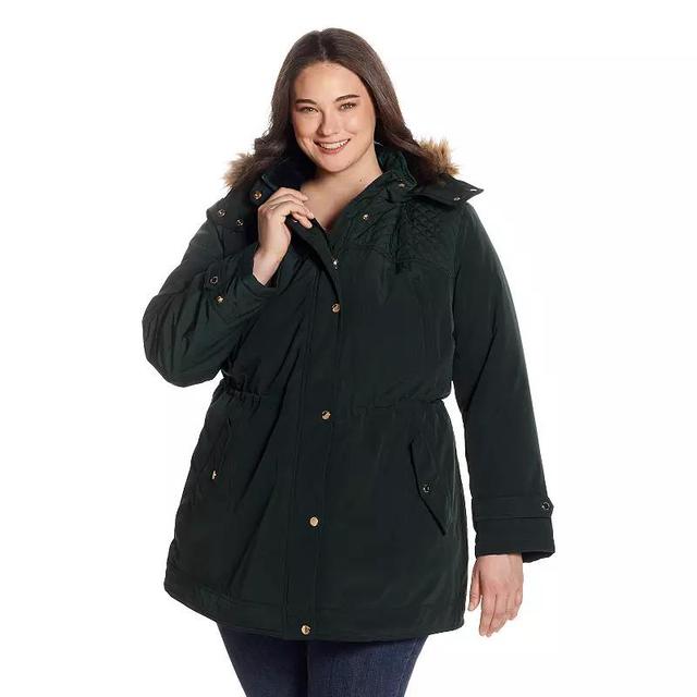 Plus Size Gallery Silk Anorak Jacket w/Faux Fur Hood Product Image