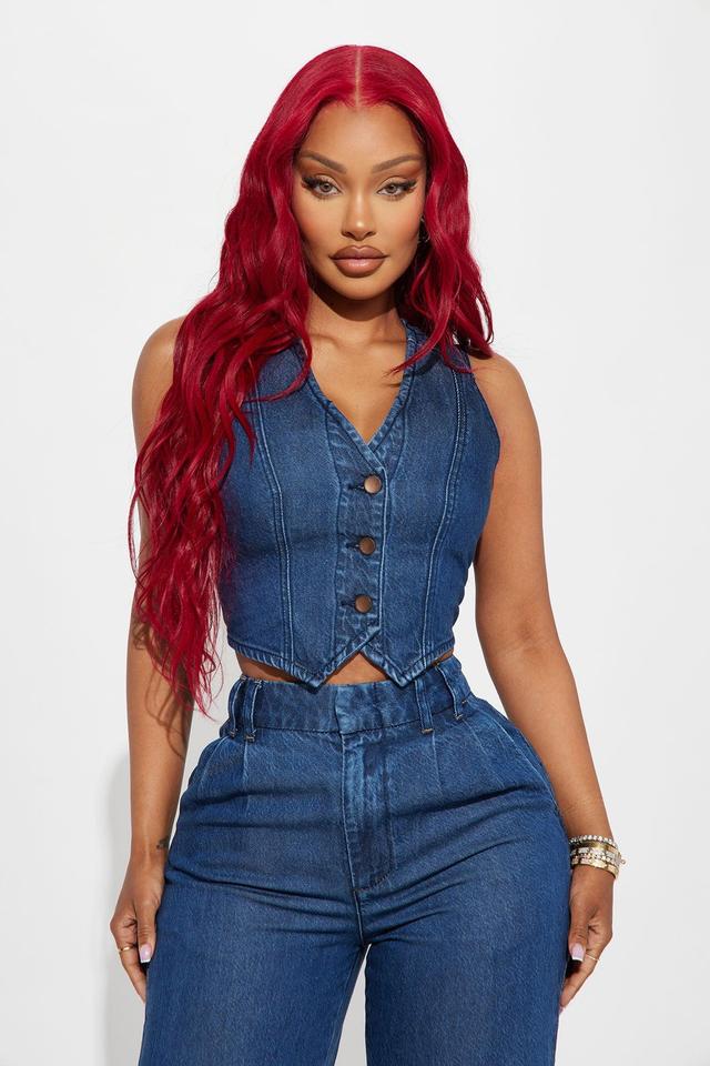 Can't Get Me Button Front Denim Vest - Dark Wash Product Image