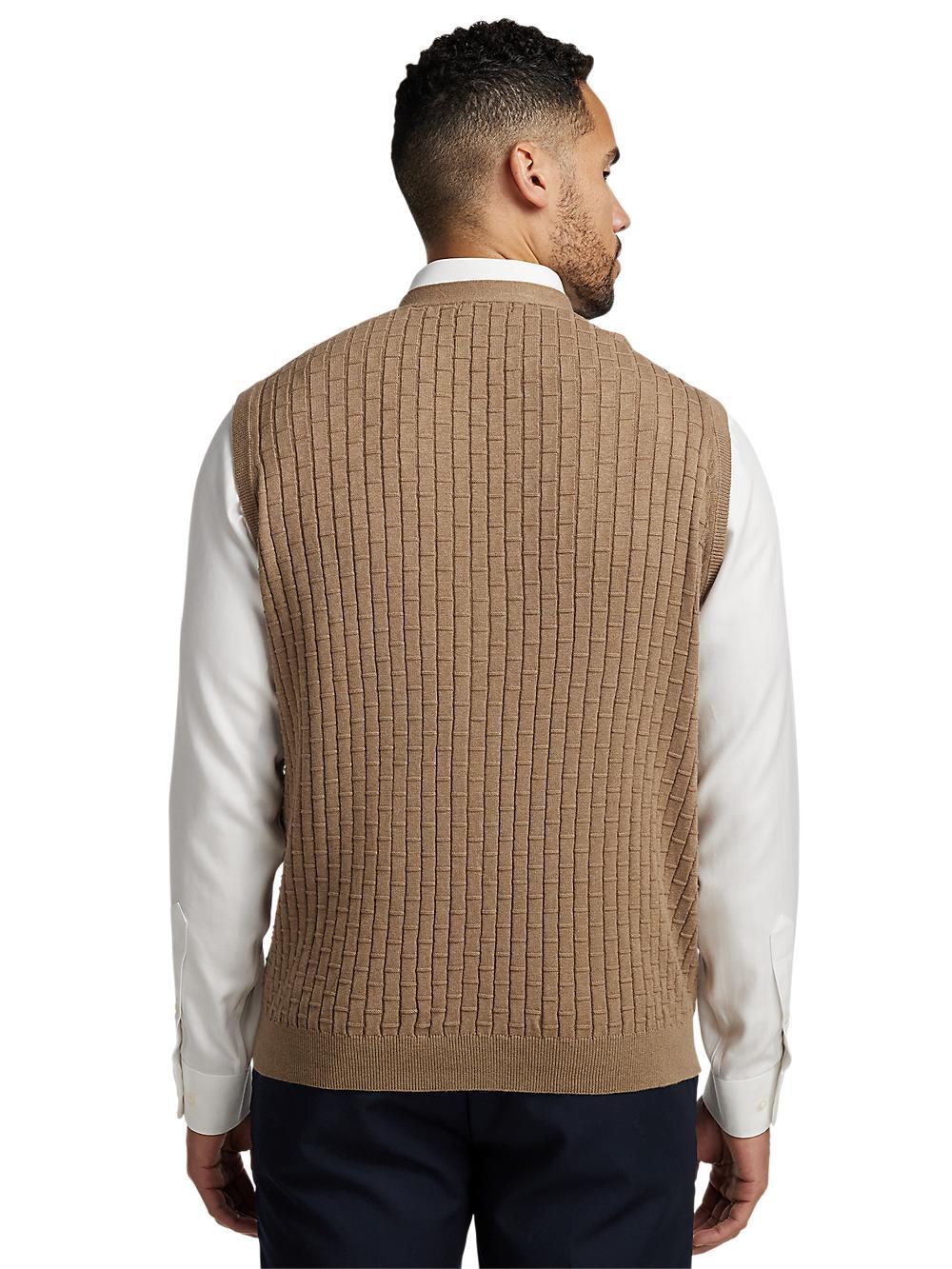 Cotton Button Front Cardigan Vest - Camel Product Image