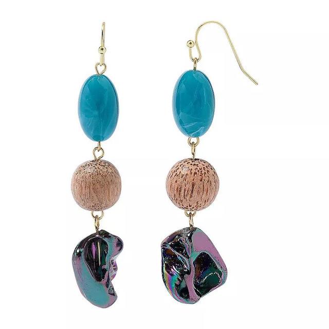 Sonoma Goods For Life Gold Tone Blue & Wood Beads Shell Drop Earrings, Womens Product Image