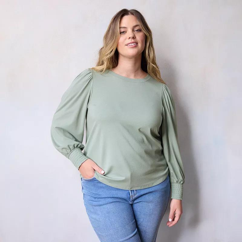 Plus Size LC Lauren Conrad Smocked Cuff Top, Womens Product Image