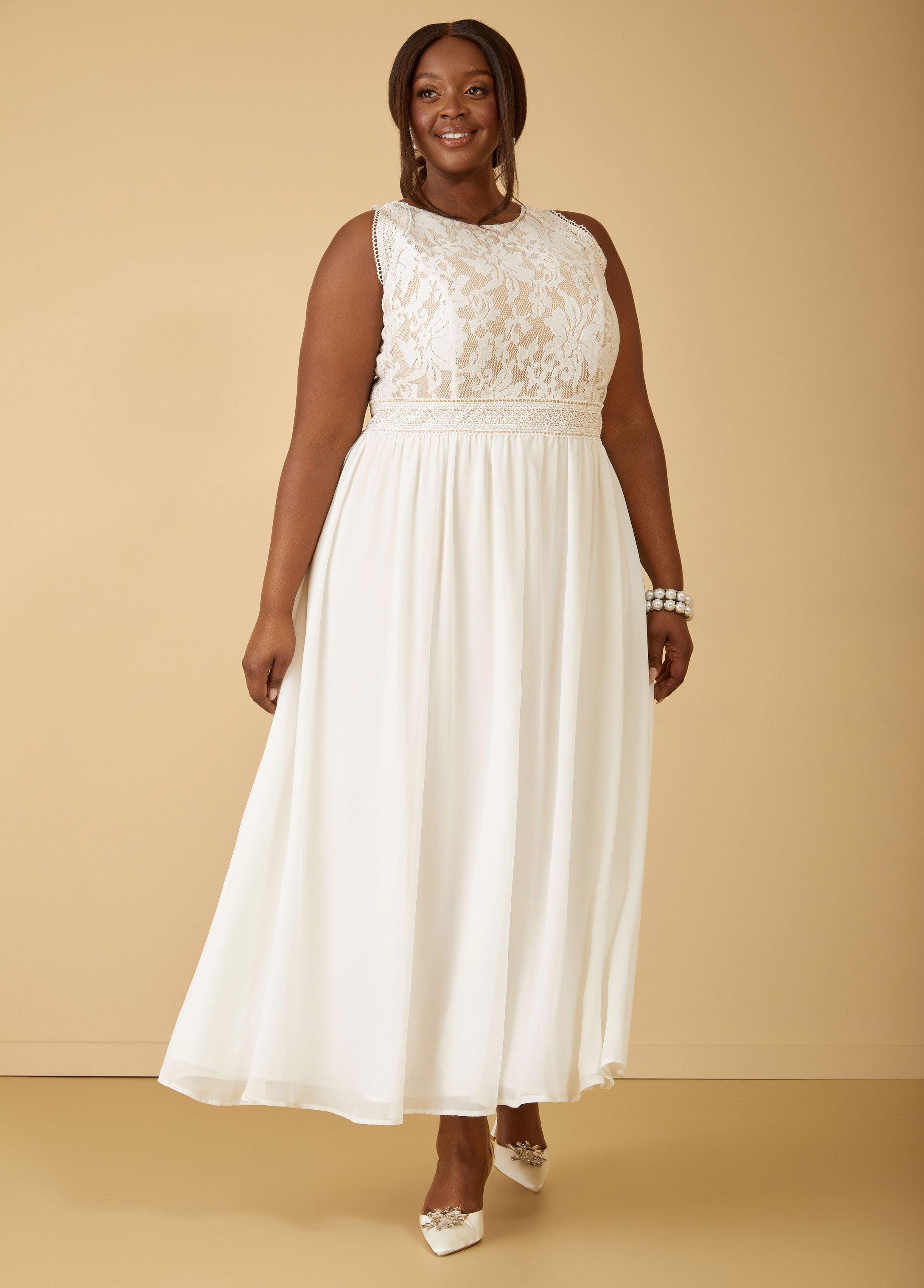 Plus Size Lace Paneled Chiffon Maxi Dress, - Ashley Stewart product image