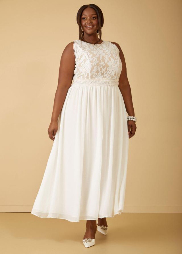 Plus Size Lace Paneled Chiffon Maxi Dress, - Ashley Stewart Product Image