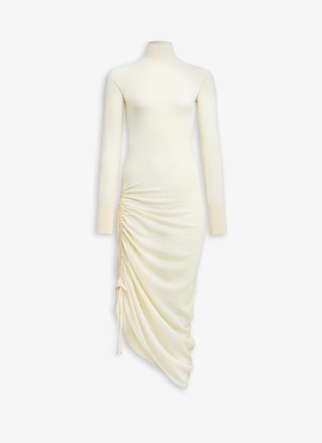 Light Yellow LONG SLEEVES DRAPED KNIT DRESS Product Image