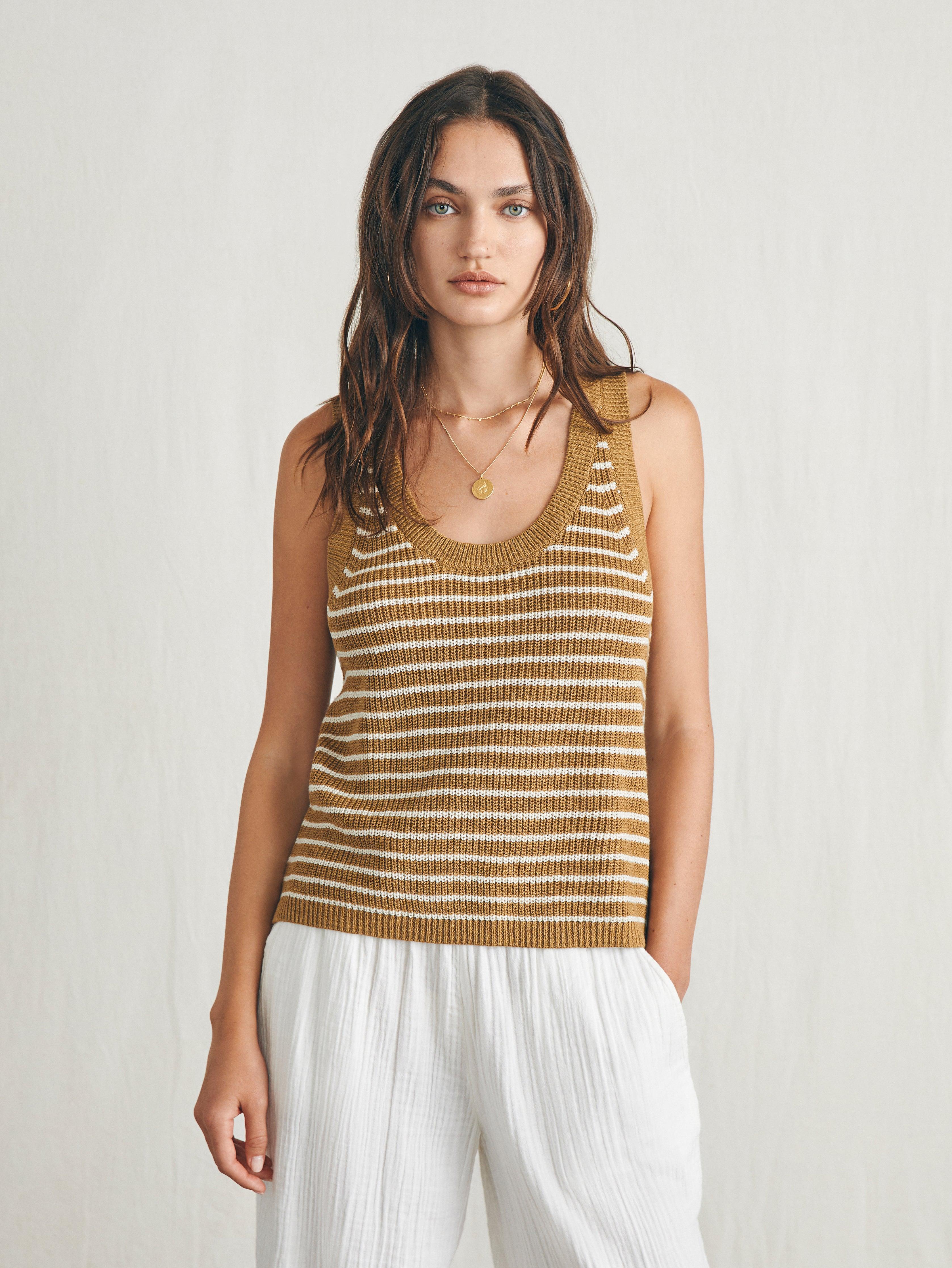 Miramar Linen Scoop Neck Tank - Antique Bronze Hampton Stripe Female Product Image