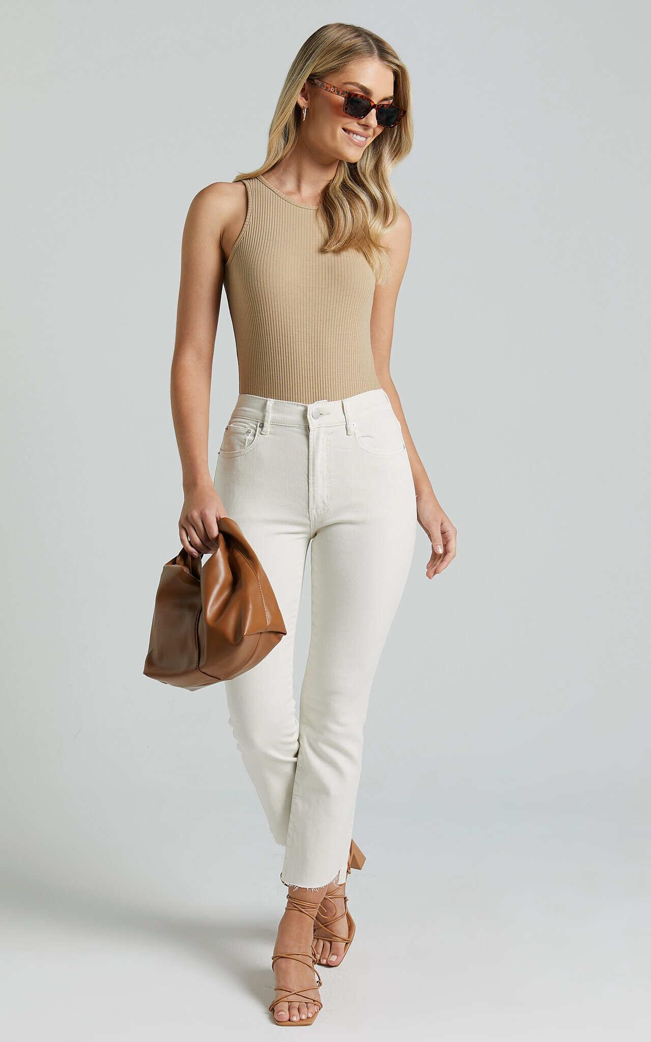 Elizena Jeans - Mid Rise Step Hem Cropped Denim Jeans in Ecru Product Image