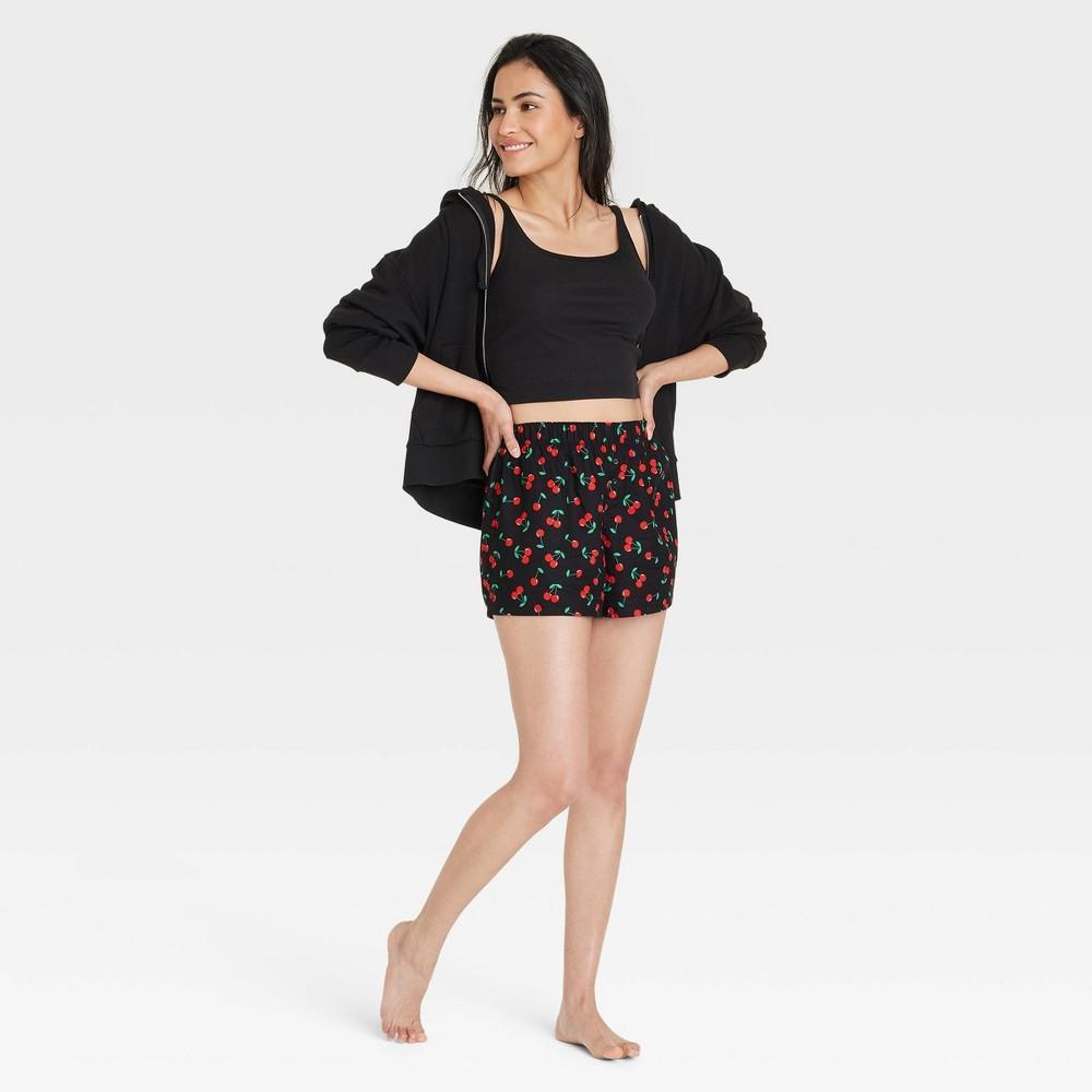 Womens Cherry Print Boxer Pajama Shorts - Colsie Black XL Product Image