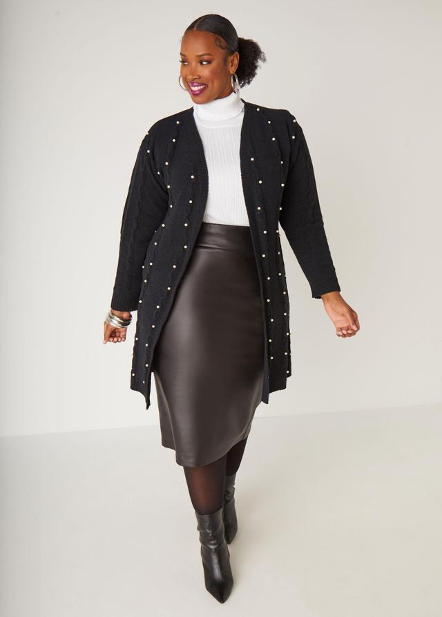 Plus Size Faux Pearl Chenille Cardigan Ashley Stewart Product Image