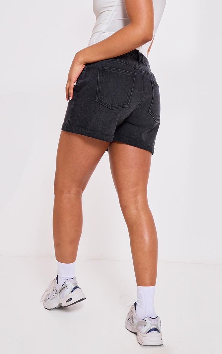 PRETTYLITTLETHING Washed Black Turn Up Mom Denim Shorts Product Image