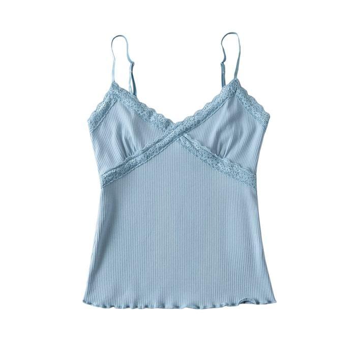 V-Neck Plain Lace Trim Crop Camisole Top Product Image