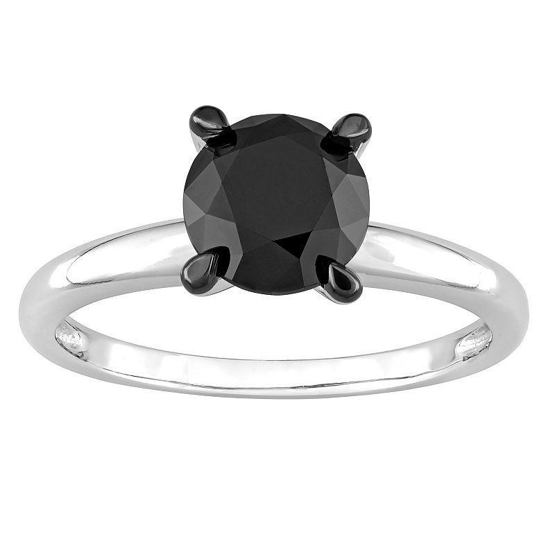 Stella Grace 14k White Gold 2 Carat T.W. Round Black Diamond Solitaire Engagement Ring, Womens Product Image