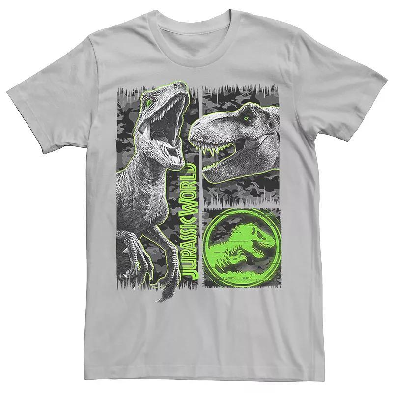 Mens Jurassic World Two Raptor T-Rex Camo Scratch Tee Red Grey Product Image