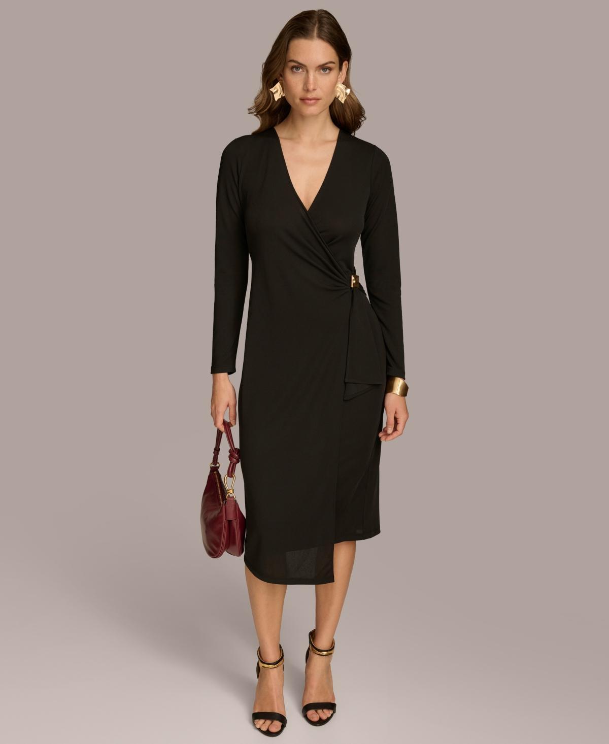 Donna Karan New York Womens Faux-Wrap Hardware Midi Dress Product Image