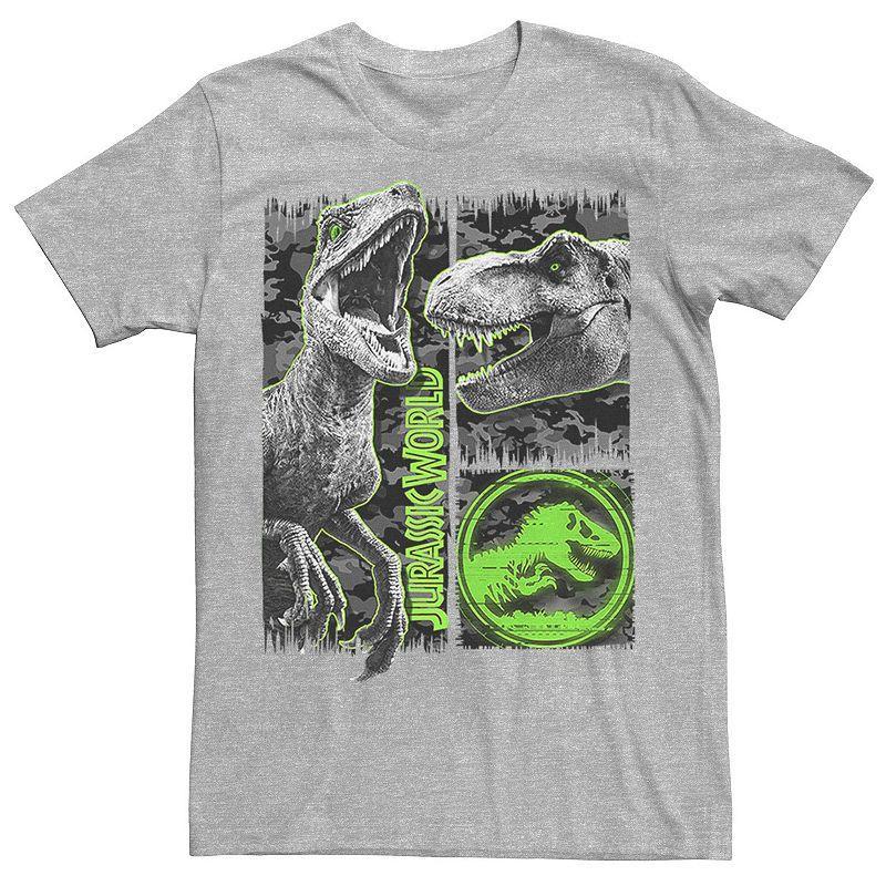 Mens Jurassic World Two Raptor T-Rex Camo Scratch Tee Red Grey Product Image