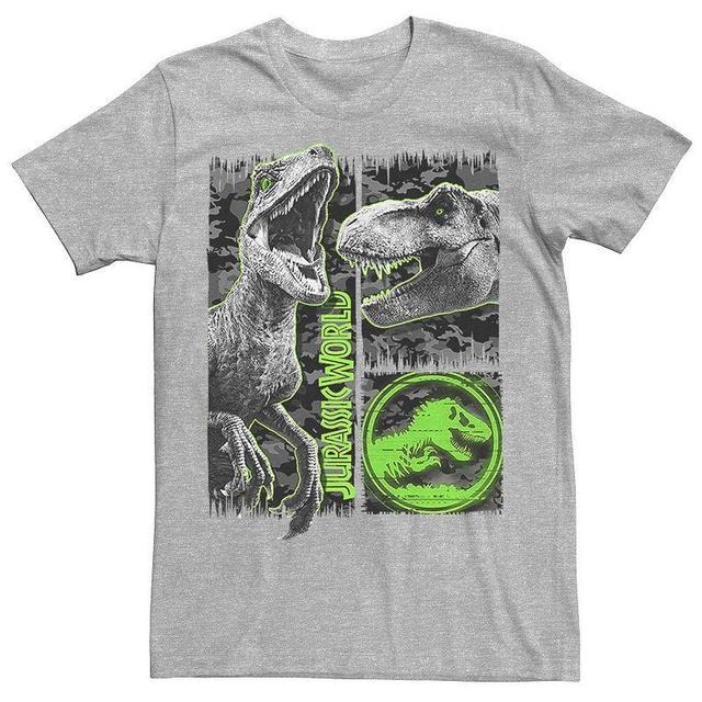 Mens Jurassic World Two Raptor T-Rex Camo Scratch Tee Athletic Grey Product Image