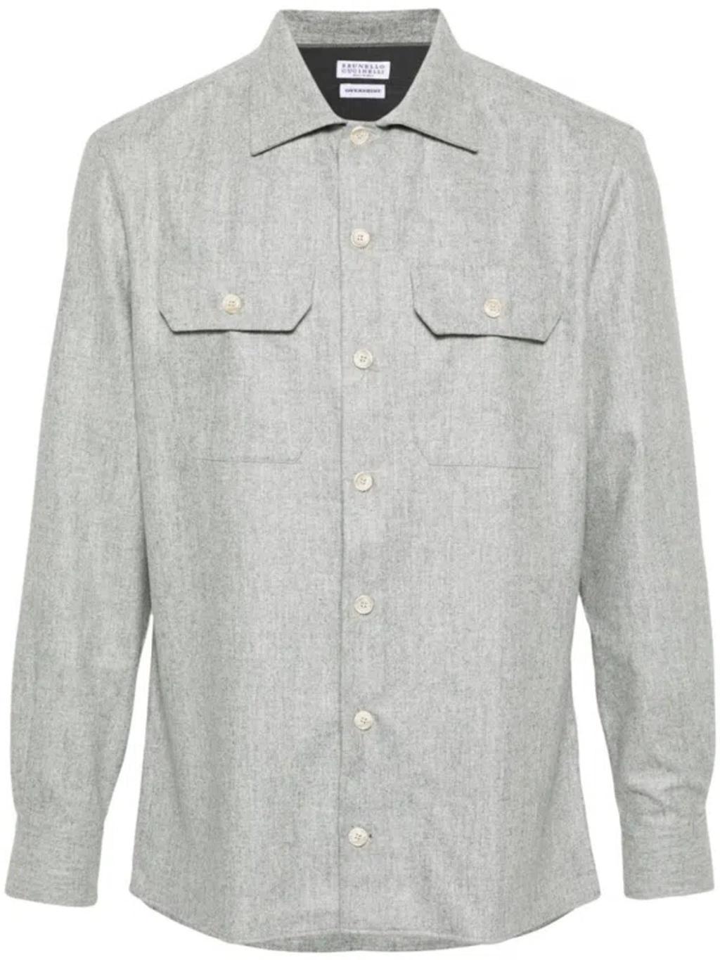 BRUNELLO CUCINELLI Wool Flannel Overshirt In Grey Product Image