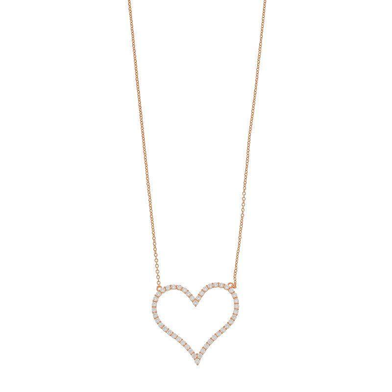 Cubic Zirconia Heart Pendant Necklace, Womens, 14k Gold Over Product Image