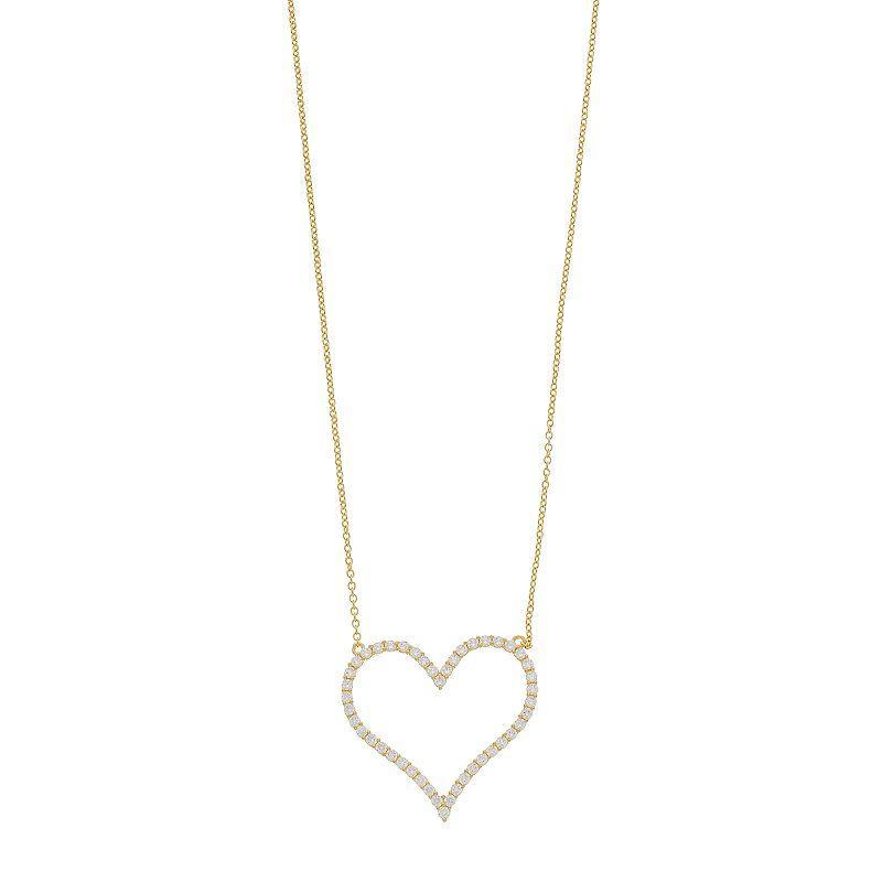 Cubic Zirconia Heart Pendant Necklace, Womens, 14k Gold Over Product Image