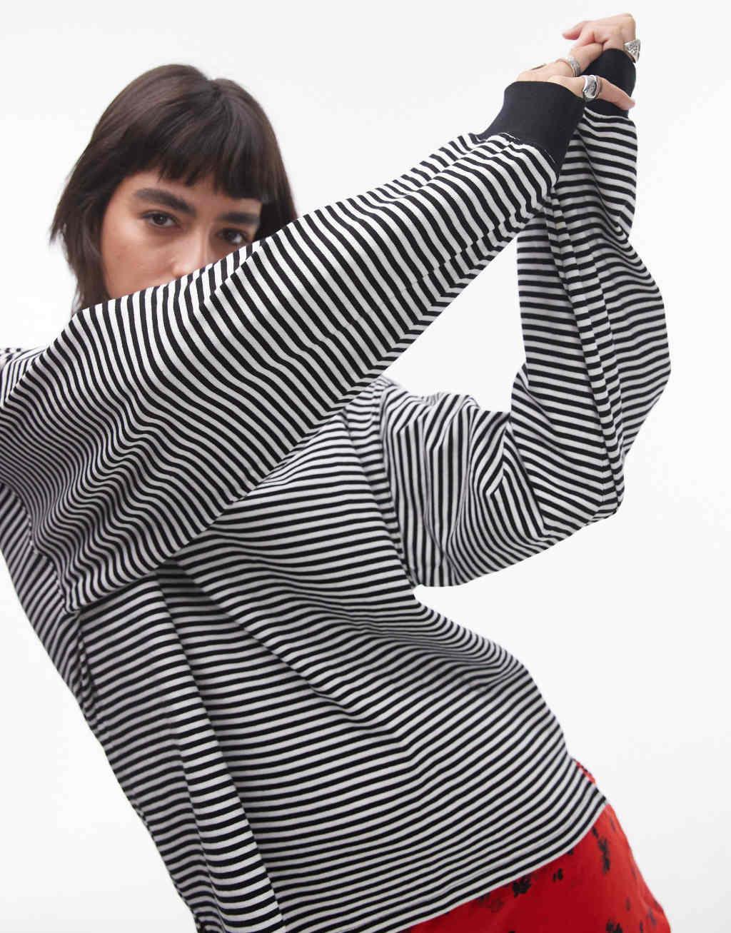 Topshop stripe slouchy long sleeve crew in mono Product Image