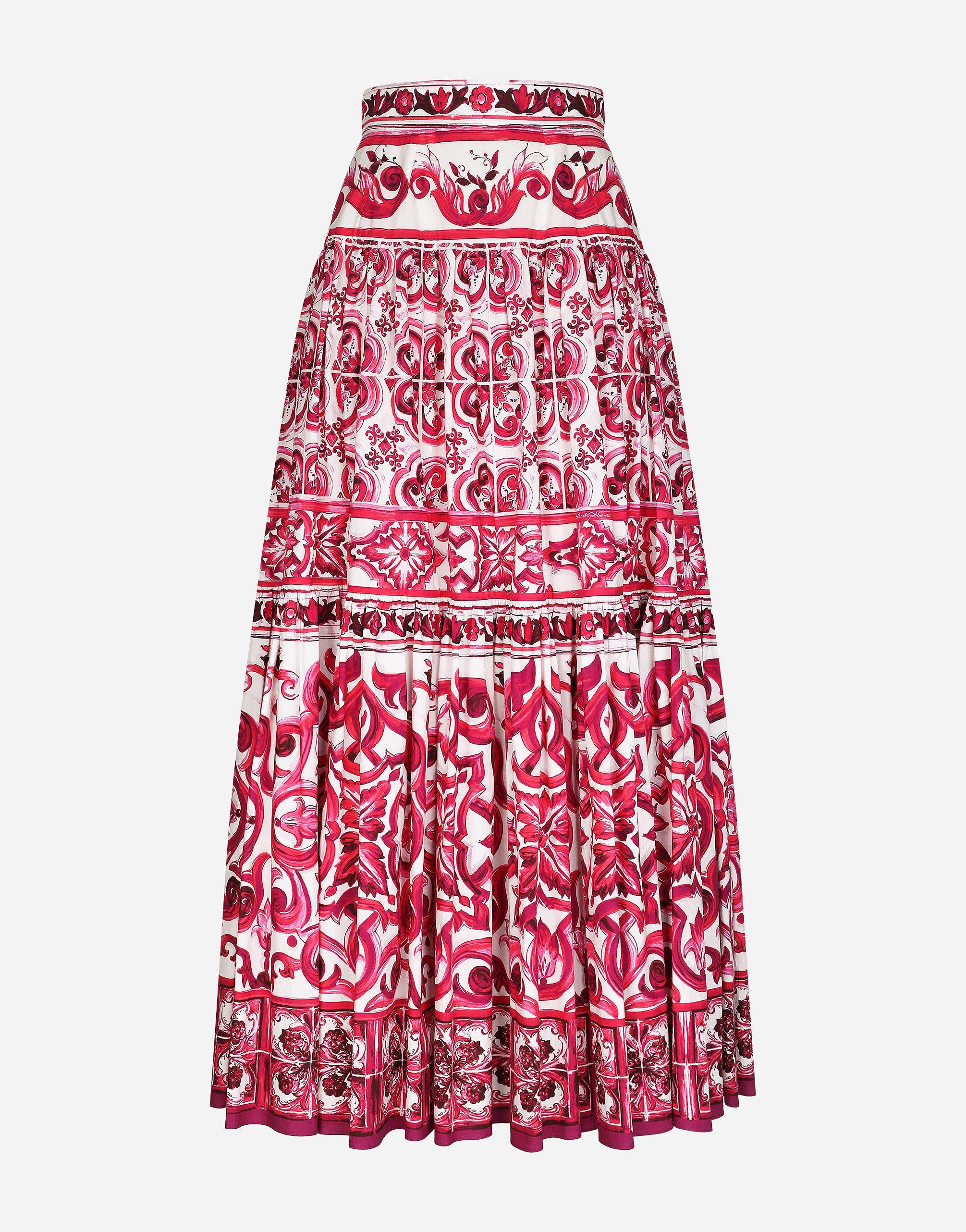 DOLCE & GABBANA Maiolica-print Maxi Skirt In White,fuchsia Product Image