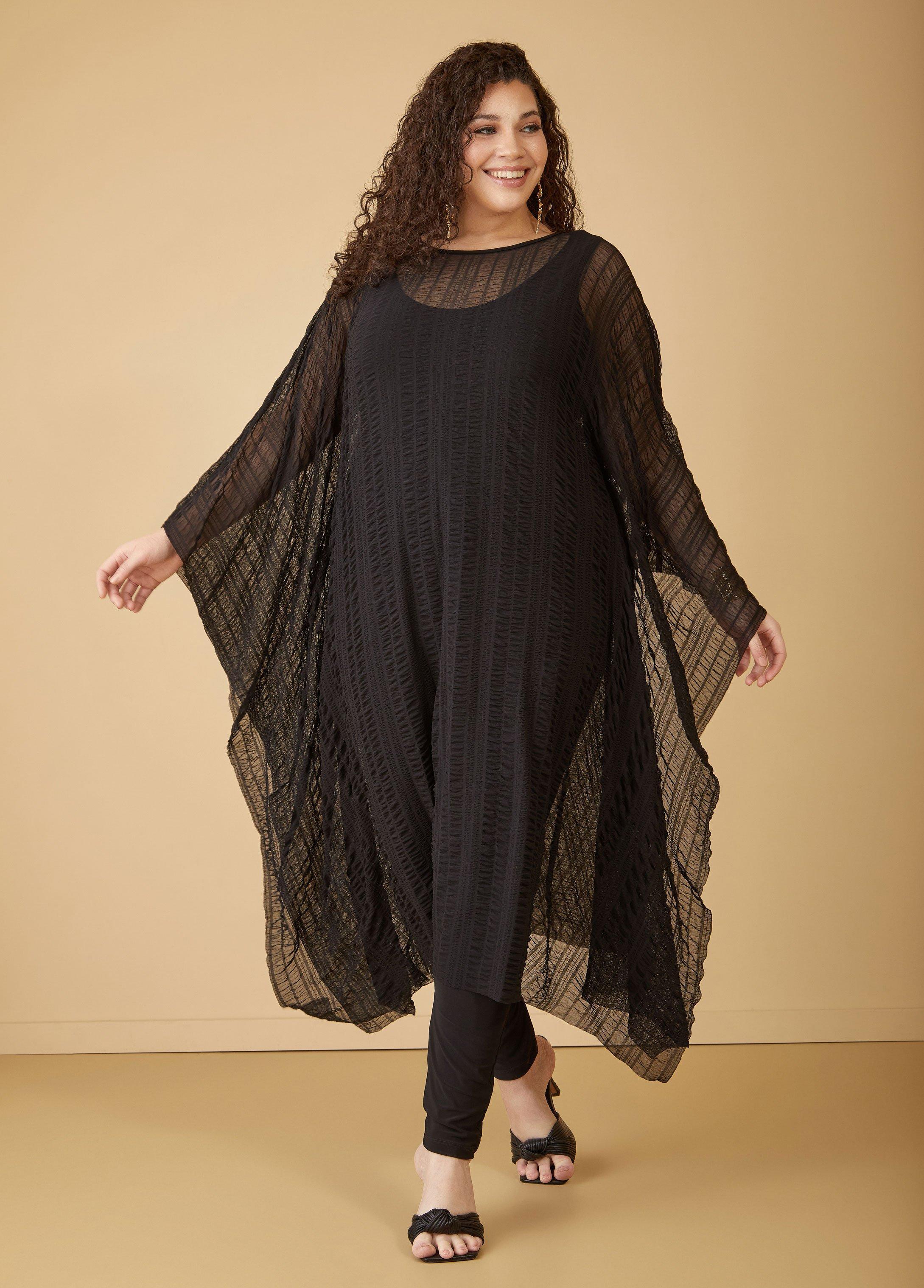 Plus Size Textured Mesh Poncho Ashley Stewart Product Image