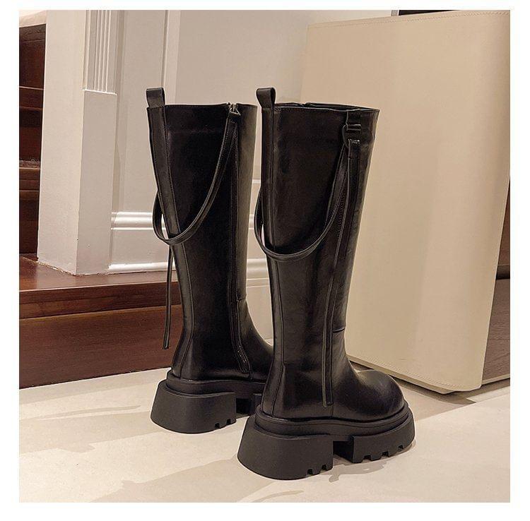 Platform Plain Buckled Tall Boots Product Image