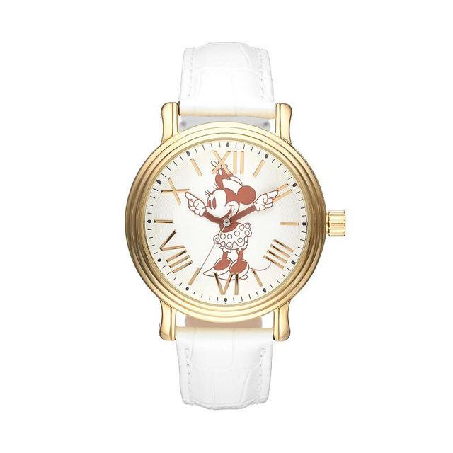 Disneys Minnie Mouse Womens Leather Watch, White Product Image