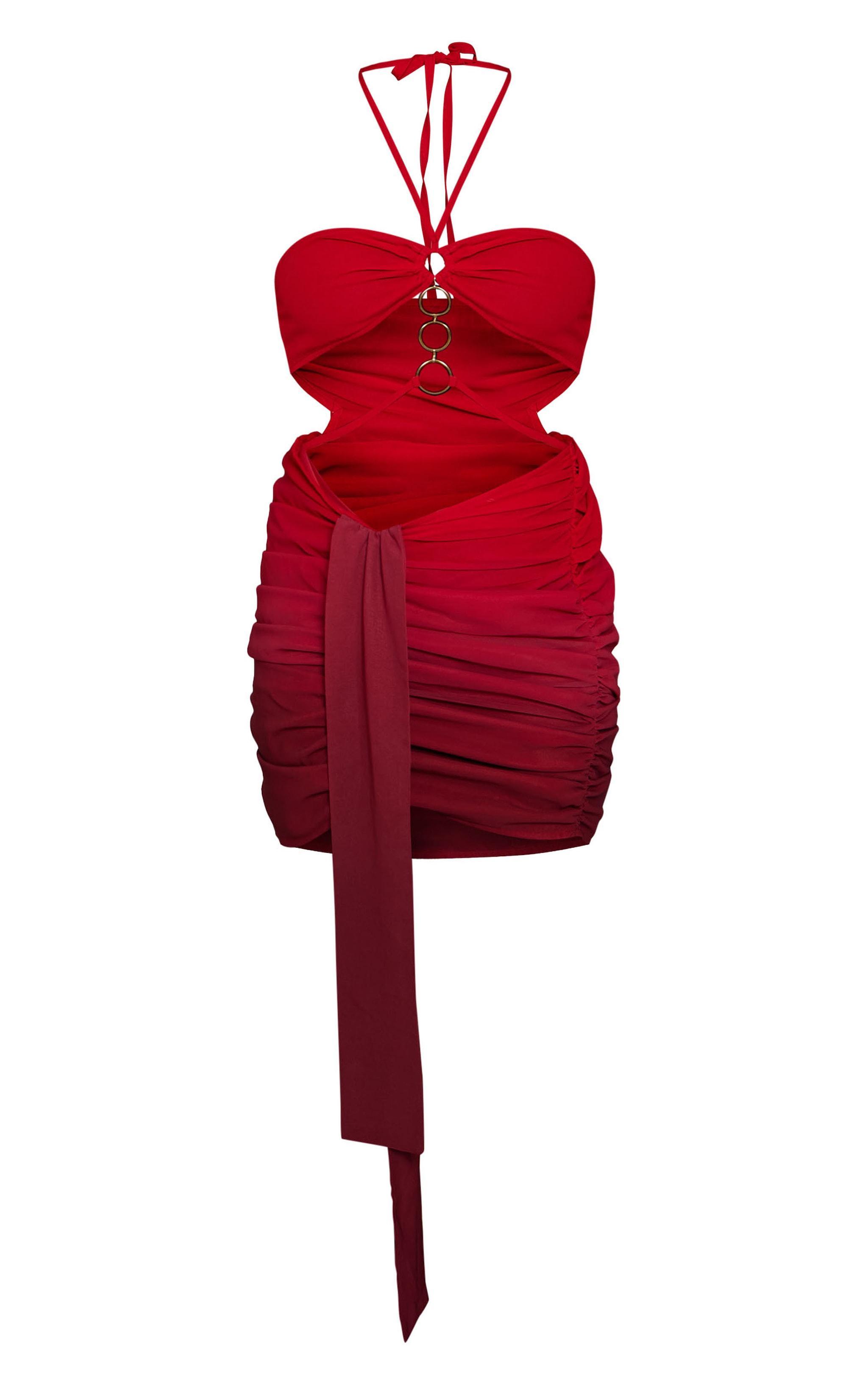 Red Ombre Chiffon Ring Detail Bodycon Dress Product Image