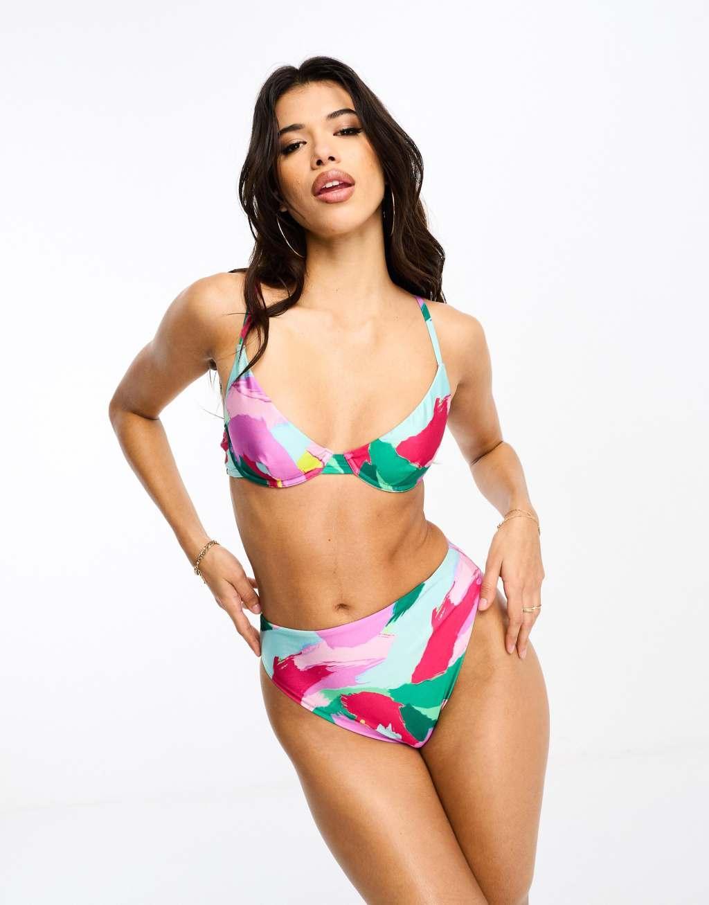 ASOS DESIGN mix and match high leg high waist bikini bottom in bold abstract print Product Image