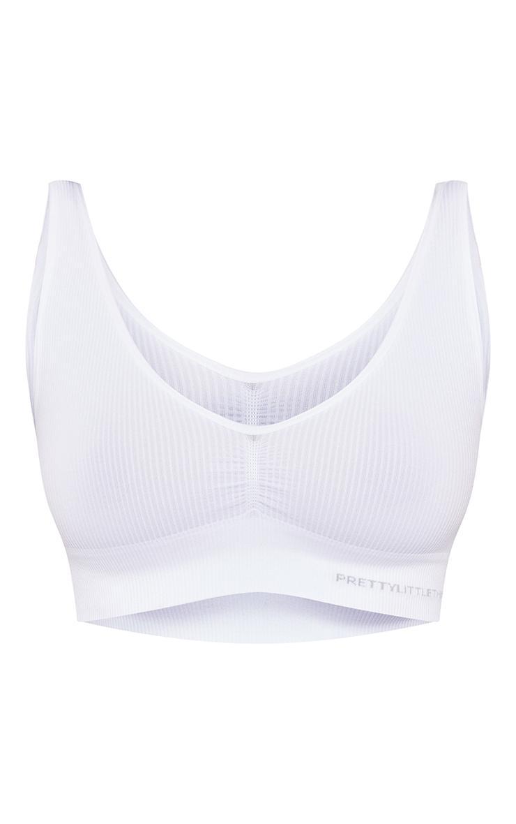 PRETTYLITTLETHING White Seamless Ruched Front V Neck Longline Bra Product Image