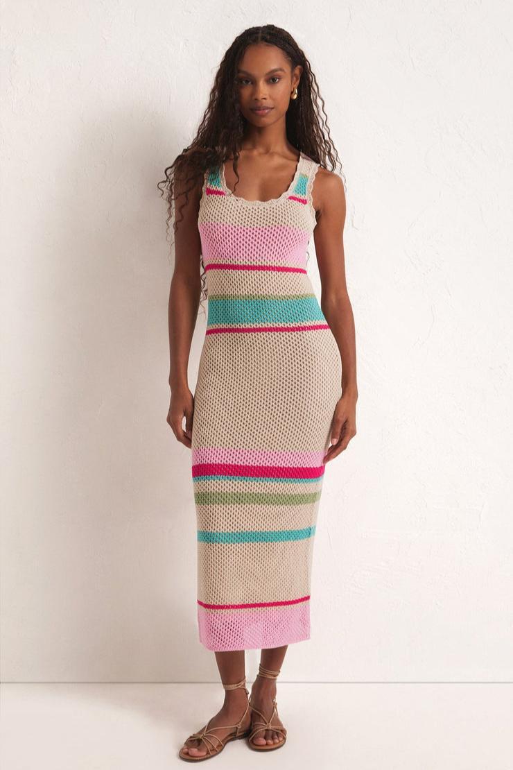 Ibiza Stripe Crochet Sweater Midi Dress Product Image