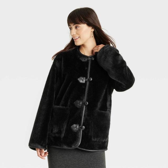 Womens Faux Fur Jacket - Universal Thread Black Product Image