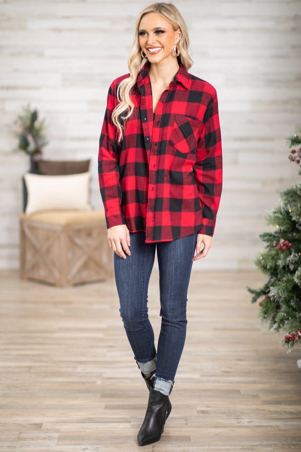 Red and Black Buffalo Plaid Button Up Top Product Image