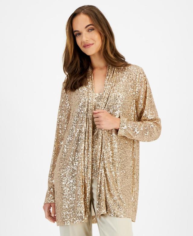 Anne Klein Womens Sequin Embellished Open-Front Jacket Product Image