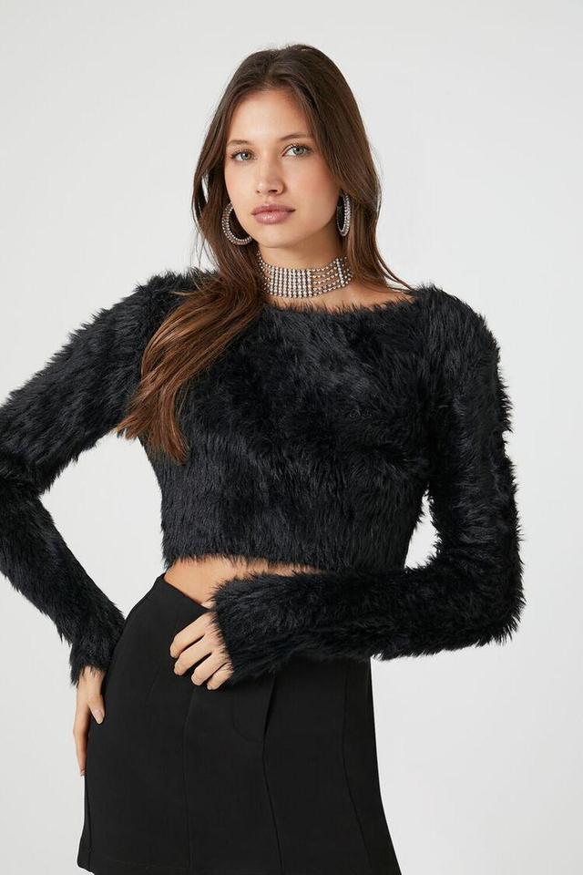 Fuzzy Knit Cropped Sweater | Forever 21 Product Image