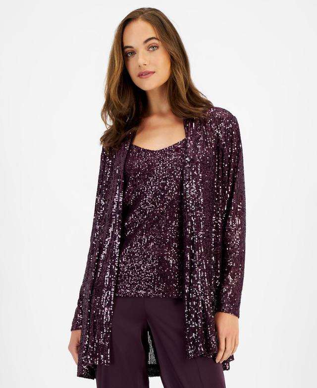 Anne Klein Womens Sequin Embellished Open-Front Jacket Product Image