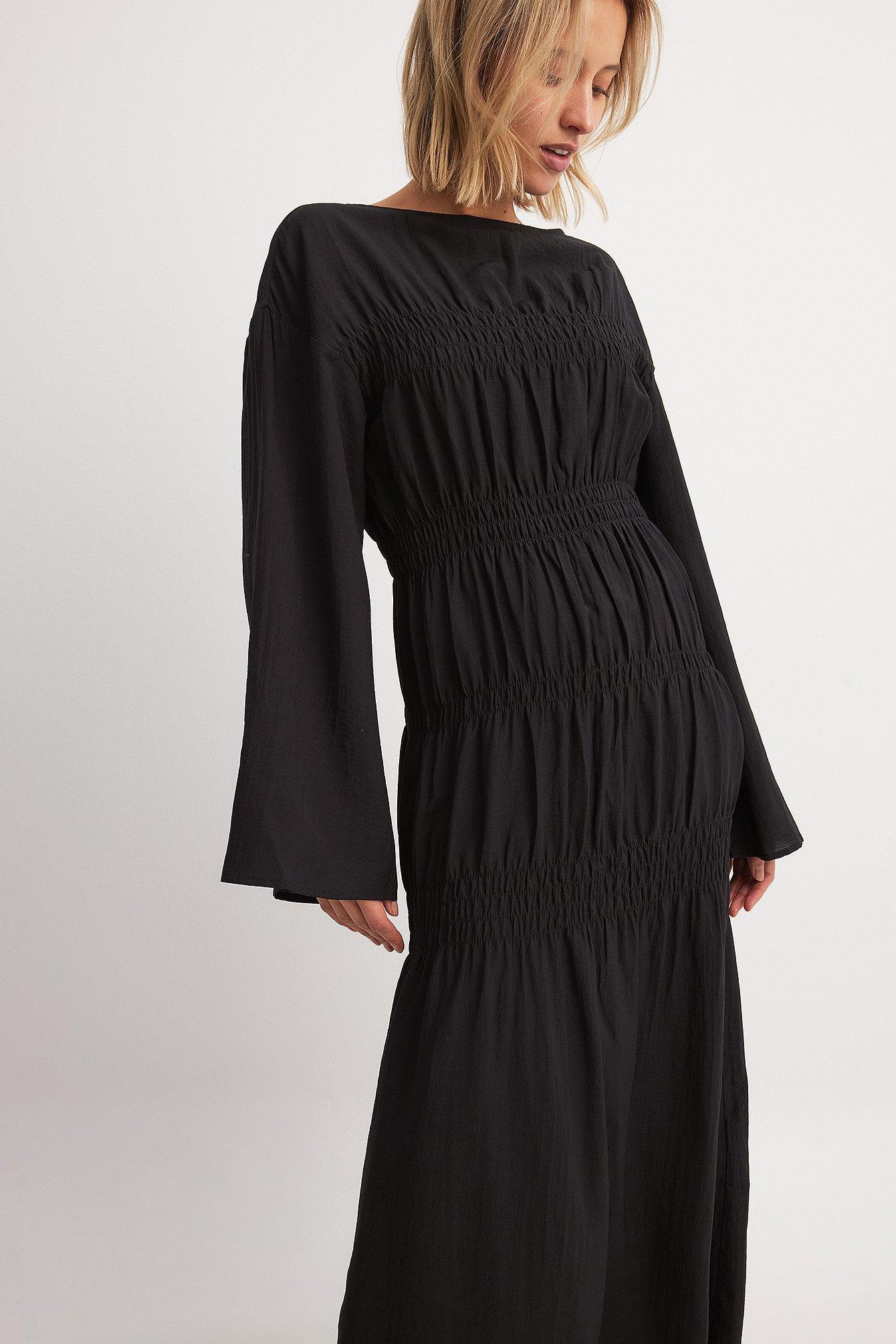 Smock Detail Long Sleeve Maxi Dress Product Image